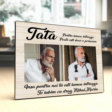 Panel foto lemn - Placheta Personalizata lemn pentru tata dou poze si text
