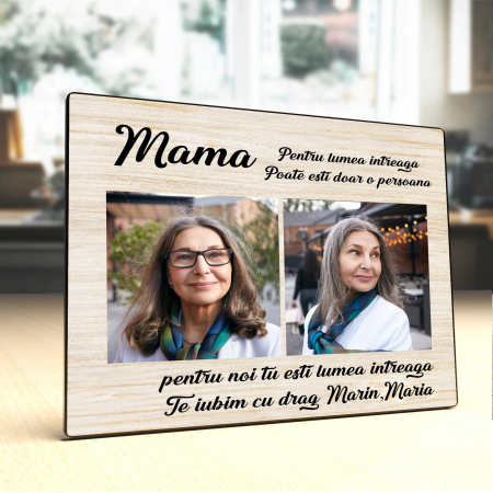 Panel foto lemn - Placheta Personalizata Pentru mama 2 poze si text