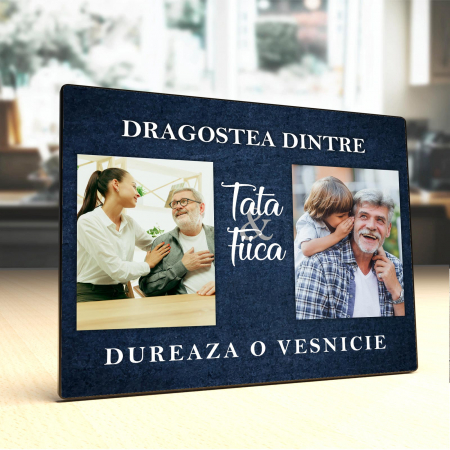 Panel foto lemn - Placheta Personalizata lemn dragostea dintre tata si fiica dureaza o vesnicie 2 poze