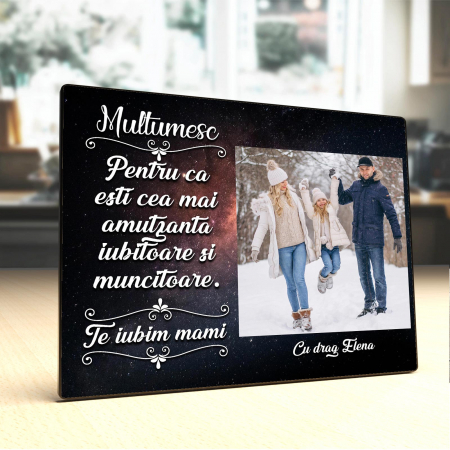 Panel foto lemn - Placheta Personalizata lemn Multumesc pentru tot mama O poza si text