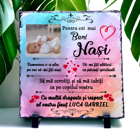 BEST SELLERS - Placa de ardezie personalizata cu poza si text Pentru Nasi