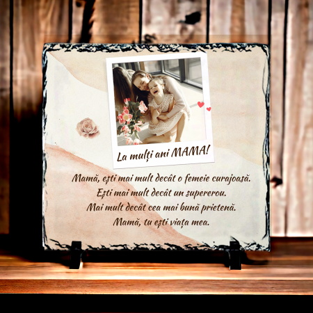 Plăci de ardezie personalizate - Placa de ardezie personalizata cu poza si text la multi ani mama