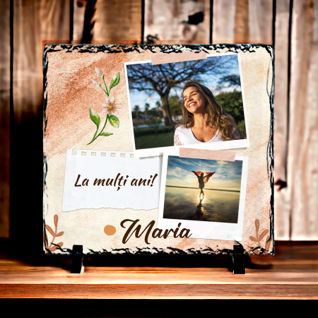 Plăci de ardezie personalizate - Placa de ardezie personalizata cu poza si text La multi ani nume