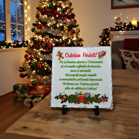 CRACIUN - Placa de ardezie personalizata cu text Craciun Fericit