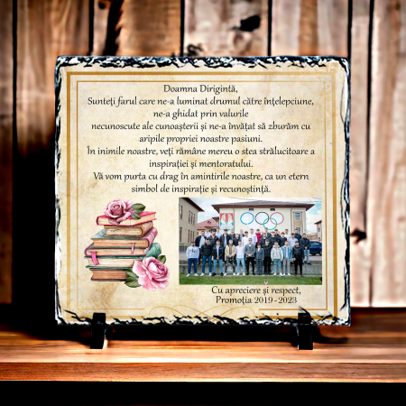Placa de ardezie personalizata cu poza si text Doamna Diriginta [1]