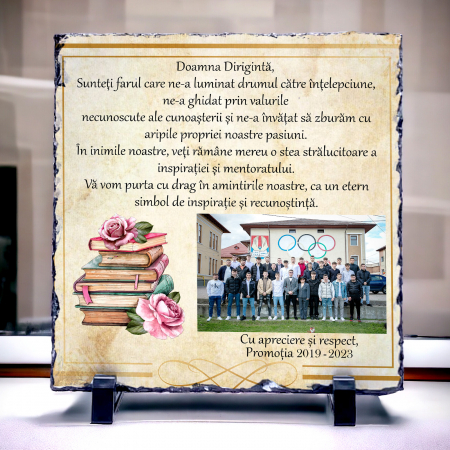 Plăci de ardezie personalizate - Placa de ardezie personalizata cu poza si text Doamna Diriginta