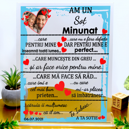 Cadouri pentru Femei - Placheta personalizata cu model  Am un sot minunat, poza text si data
