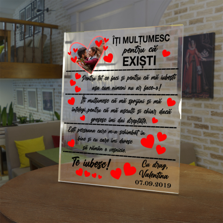 Placheta personalizata cu mesaj de multumire pentru cei iubiti, poza text si data [1]