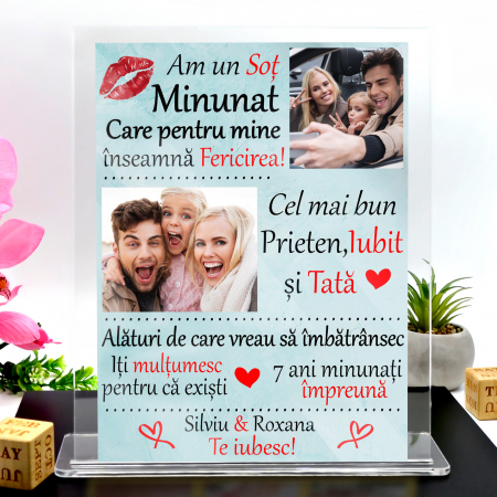 Plachete de sticla acrilica personalizata - Placheta personalizata o poza si text  pentru sot