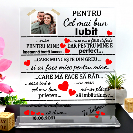 Plachete de sticla acrilica personalizata - Placheta personalizata pentru cel mai bun iubit