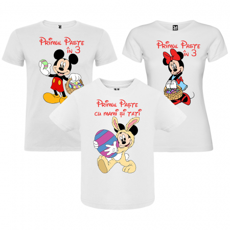 Cadouri de Paste - Set 3 tricouri personalizate model cu Mickey Mouse pentru Paste