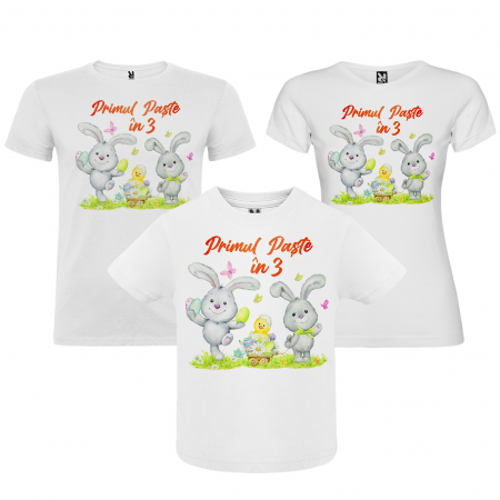 Cadouri de Paste - Set 3 tricouri personalizate primul Paste in 3