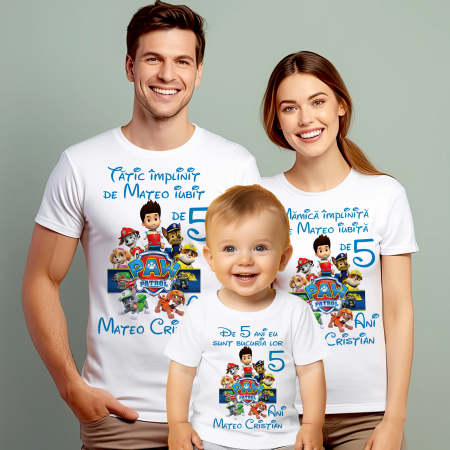 Tricouri Personalizate Taierea Motului - Set de 5 tricouri personalizate pentru nasi, parinti si copil cu Paw Patrol