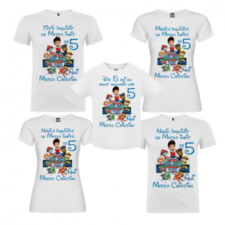 Set de 5 tricouri personalizate pentru nasi, parinti si copil cu Paw Patrol [1]