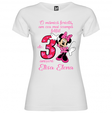 Set de 3 tricouri aniversare pentru nasi,parinti si copil, personalizate cu nume,varsta si mesaj"Fericirea si bucuria lor sunt eu,Minnie" [2]
