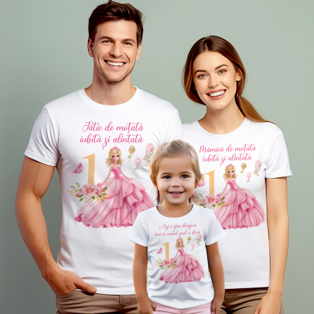 Tricouri Personalizate Taierea Motului - Set de 3 tricouri personalizate pentru mama,tata si copil cu Printesa mot