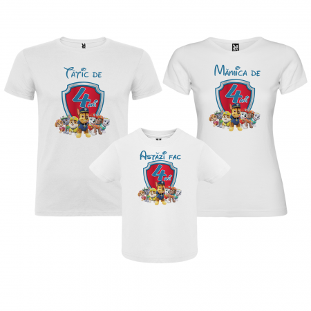 Tricouri Personalizate Taierea Motului - Set de 3 tricouri personalizate pentru  parinti si copil cu model. Patrula Catelusilor