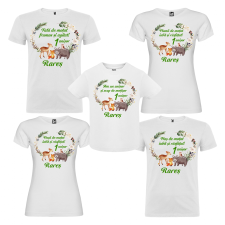 Set de 5 tricouri aniversare pentru nasi,parinti si copil,personalizate cu model animalute [0]