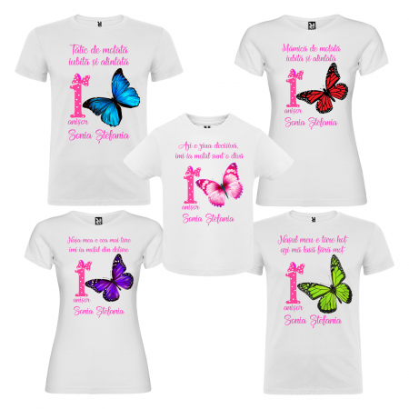 Set de 5 tricouri aniversare pentru nasi,parinti si copil,personalizate cu model fluture [0]