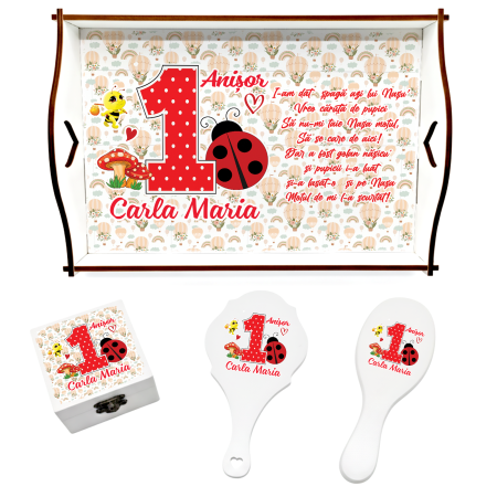 Set de 5 tricouri aniversare pentru nasi, parinti si copil, personalizate cu model buburuza [3]