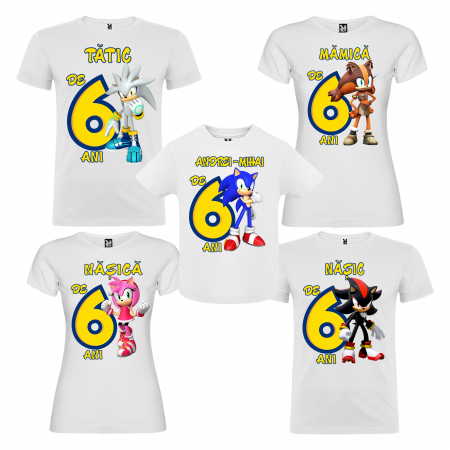 Tricouri Personalizate Taierea Motului - Set de 5 tricouri aniversare pentru nasi,parinti si copil,personalizate cu model Sonic