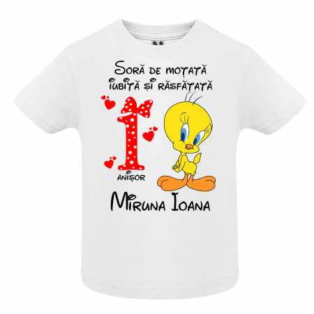 Set de 5 tricouri aniversare pentru nasi,parinti si copil,personalizate cu model Tweety [1]