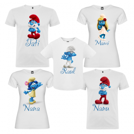 Set de 5 tricouri aniversare pentru nasi,parinti si copil,personalizate cu model Strumfi 2 [0]