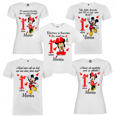 Set de 5 tricouri personalizate pentru nasi parinti si copil fericirea si bucuria lor sunt eu "Minnie" [0]