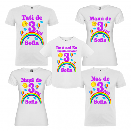 Set de 5 tricouri aniversare  pentru nasi,parinti si copil, personalizate cu nume,varsta si mesaj,eu sunt bucuria lor [0]