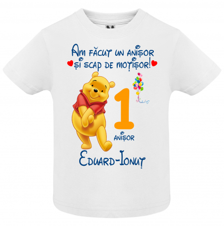 Set de 5 tricouri aniversare pentru nasi,parinti si copil, personalizate cu nume,varsta si mesaj,Winnie [2]