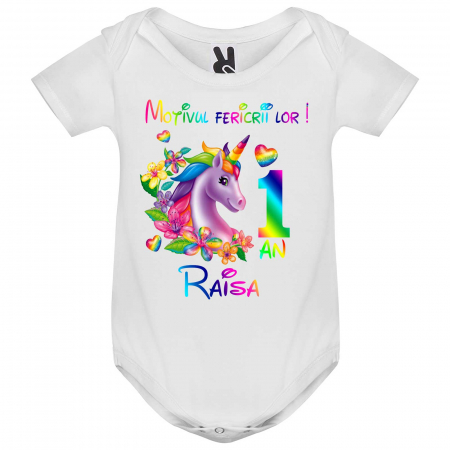 Set de 5 tricouri aniversare pentru nasi,parinti si copil, personalizate  cu nume,varsta si mesaj"Motivul fericirii lor,Unicorn" [2]