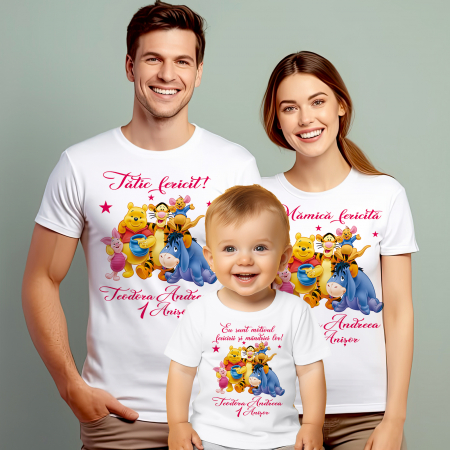 Tricouri Personalizate Taierea Motului - Set 5 tricouri mot pentru nasi, parinti si copil Winnie Nou