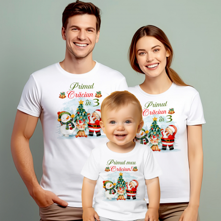 Ocazii - Set 3 tricouri personalizate Primul craciun in 3