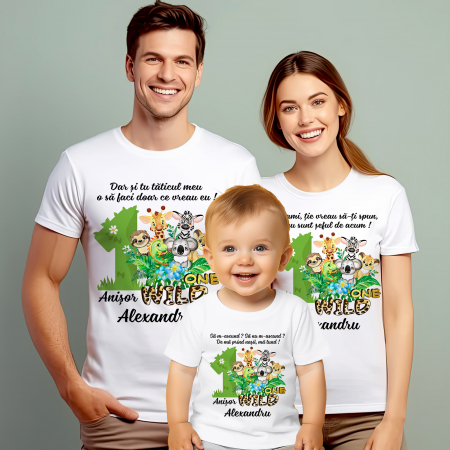 Tricouri Personalizate Taierea Motului - Set de 5 tricouri aniversare pentru nasi, parinti si copil, personalizate Jungla