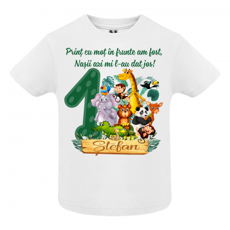 Set de 5 tricouri aniversare pentru nasi,parinti si copil,personalizate cu nume Jungla [1]