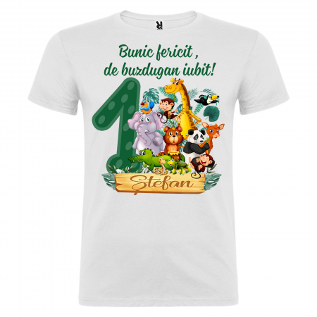 Set de 5 tricouri aniversare pentru nasi,parinti si copil,personalizate cu nume Jungla [7]
