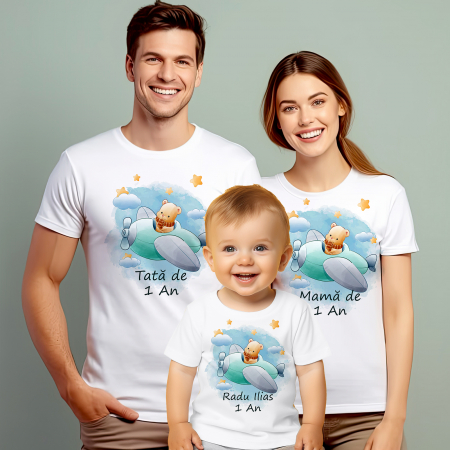 Tricouri Personalizate Taierea Motului - Set de 3 tricouri aniversare personalizate model Avion Ursulet