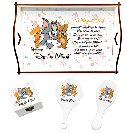 Set de 5 tricouri aniversare pentru nasi, parinti si copil, personalizate nume, Model  Tom si Jerry [3]
