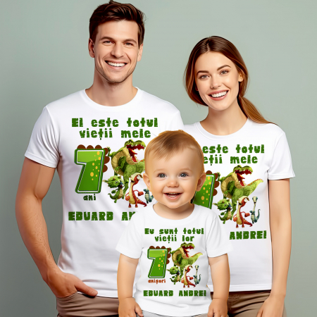 Tricouri Personalizate Taierea Motului - Set de 5 tricouri Mot aniversare Familie cu varsta Girantosaurus Jurassic Park