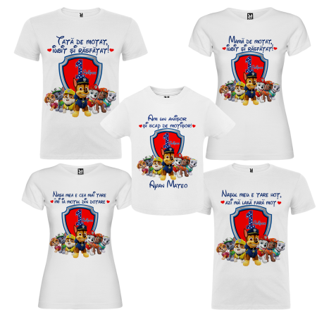 Set de 5 tricouri personalizate pentru nasi, parinti si copil Paw Patrol Logo [1]