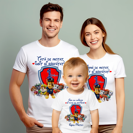 Tricouri Personalizate Taierea Motului - Set de 5 tricouri personalizate pentru nasi, parinti si copil Paw Patrol Logo