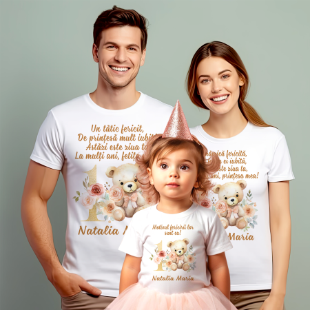 Tricouri Personalizate Taierea Motului - Set de 5 tricouri personalizate pentru nasi, parinti si copil Ursulet Auriu