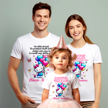 Tricouri Personalizate Taierea Motului - Set de 5 tricouri personalizate pentru nasi, parinti si copil Hello Kitty