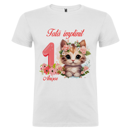Set de 5 tricouri personalizate pentru nasi, parinti si copil Pisica Flori Roz [5]