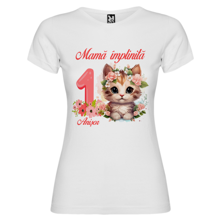 Set de 5 tricouri personalizate pentru nasi, parinti si copil Pisica Flori Roz [4]