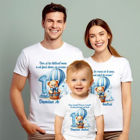 Tricouri Personalizate Taierea Motului - Set de 5 tricouri personalizate pentru nasi, parinti si copil Ursulet Balon