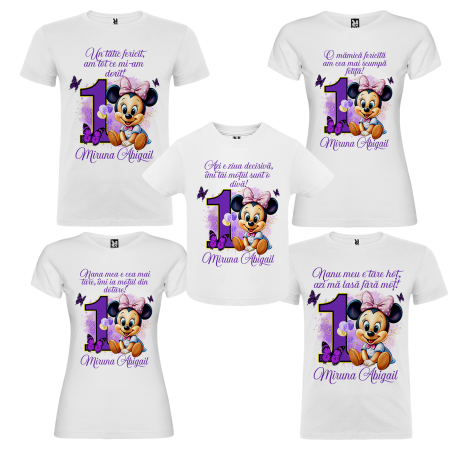 Set de 5 tricouri personalizate pentru nasi, parinti si copil Baby Minnie Mov [1]