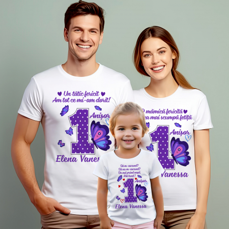 Tricouri Personalizate Taierea Motului - Set de 5 tricouri personalizate pentru nasi, parinti si copil FLUTURE 2