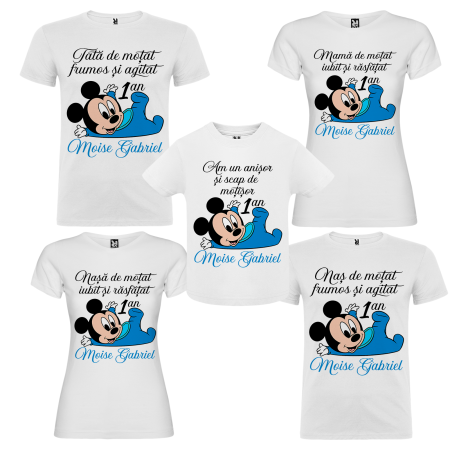 Set de 5 tricouri personalizate pentru nasi, parinti si copil Baby Mickey [1]
