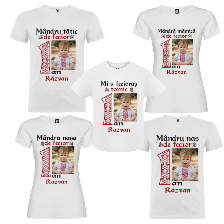 Set de 5 tricouri personalizate pentru nasi, parinti si copil Model Traditional [1]